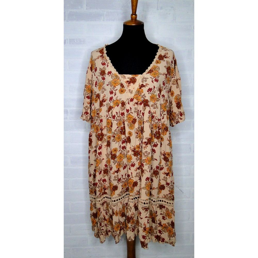 Rusttydustty Women's Rust Bohemian Peasant Flutter Sleeves Dress Size‎ 2XL